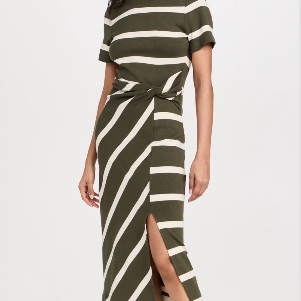 Tanya Taylor Olive and Cream Striped Top